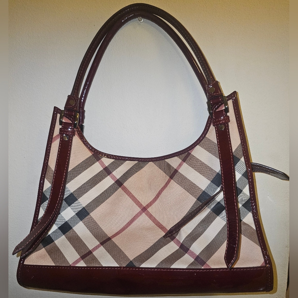 Burberry Patent Trim Supernova Check Ashmore Tote